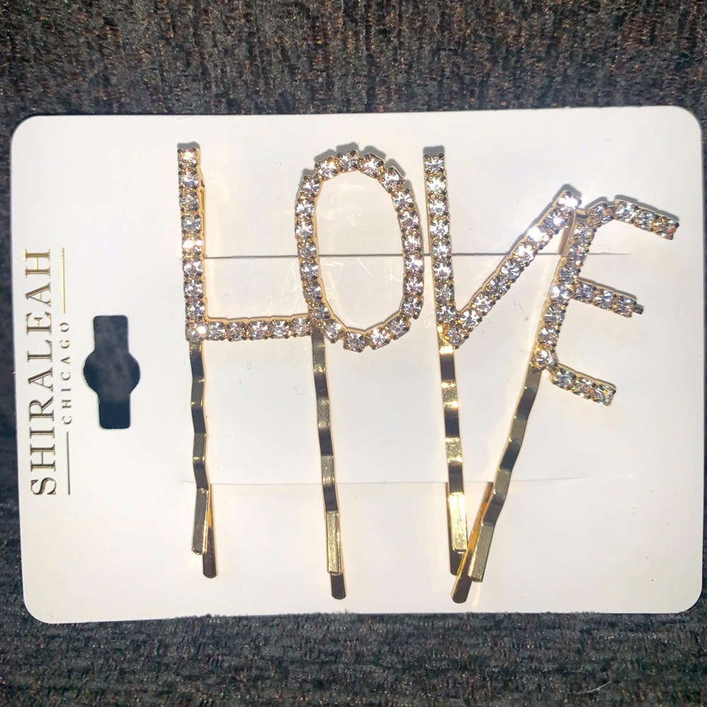 LOVE rhinestone Bobby Pins NWT